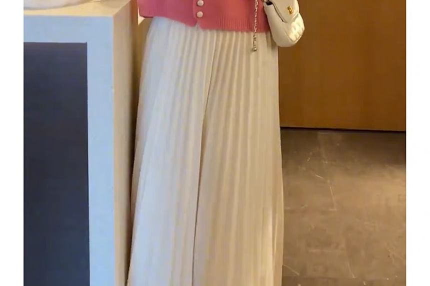 Cardigan Buttoned Faux Pearl Plain