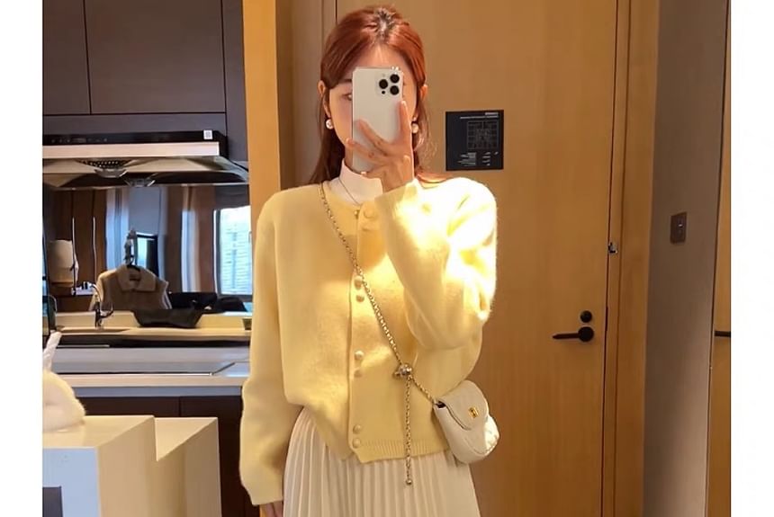 Cardigan Buttoned Faux Pearl Plain