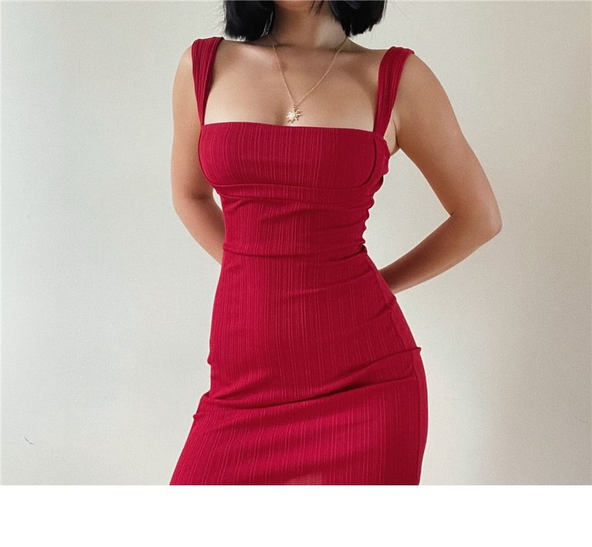 Sheath Shoulder Dress Off Plain Midi