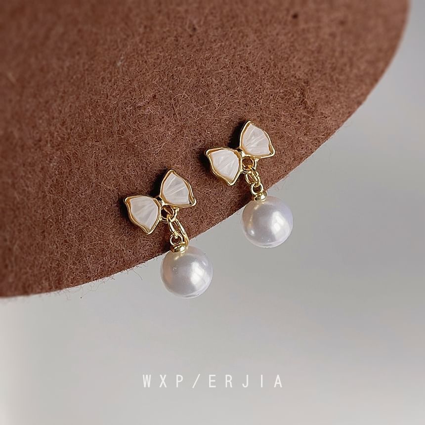 Earring Cuff Faux Pearl Bow Drop