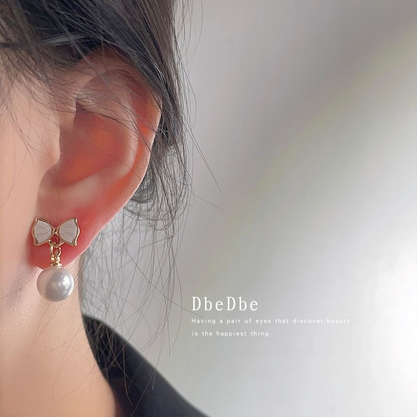Earring Cuff Faux Pearl Bow Drop