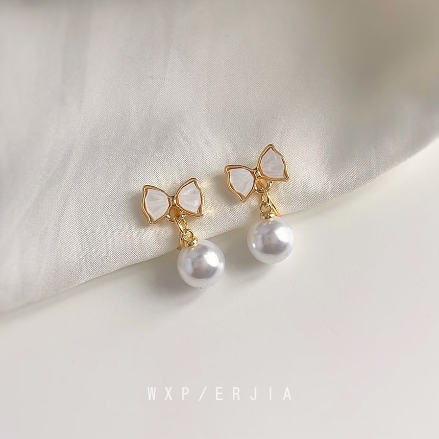Earring Cuff Faux Pearl Bow Drop
