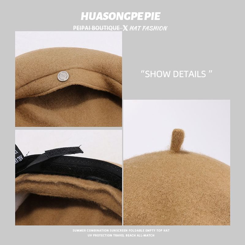 Wool Beret Hat Disc Metal