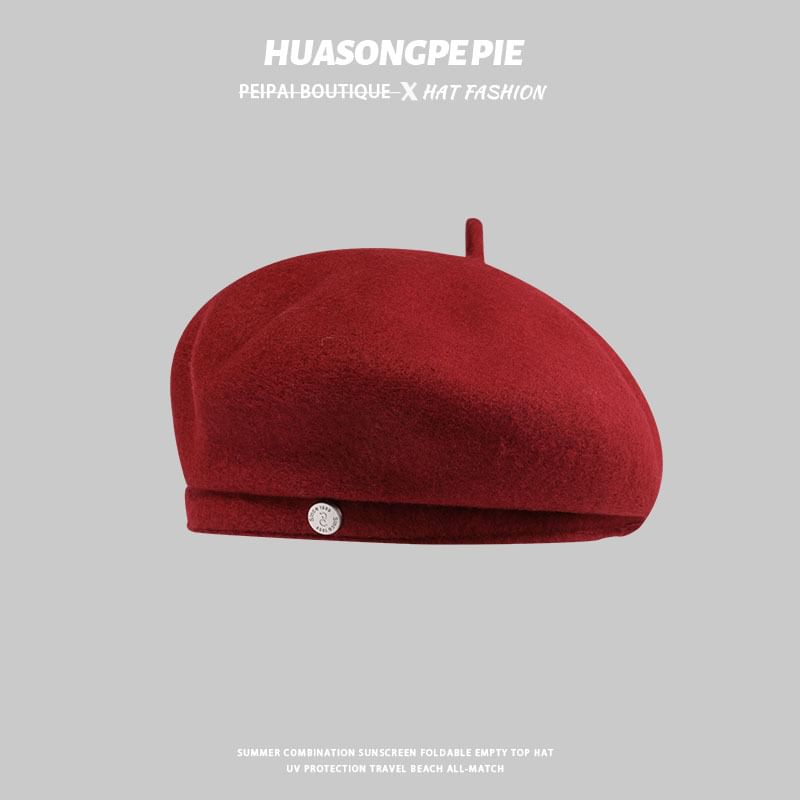 Wool Beret Hat Disc Metal