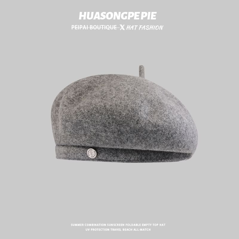 Wool Beret Hat Disc Metal