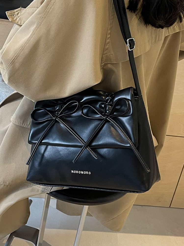 Faux Ribbon Flap Crossbody Bag Leather