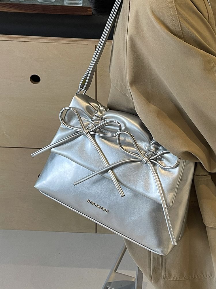 Faux Ribbon Flap Crossbody Bag Leather