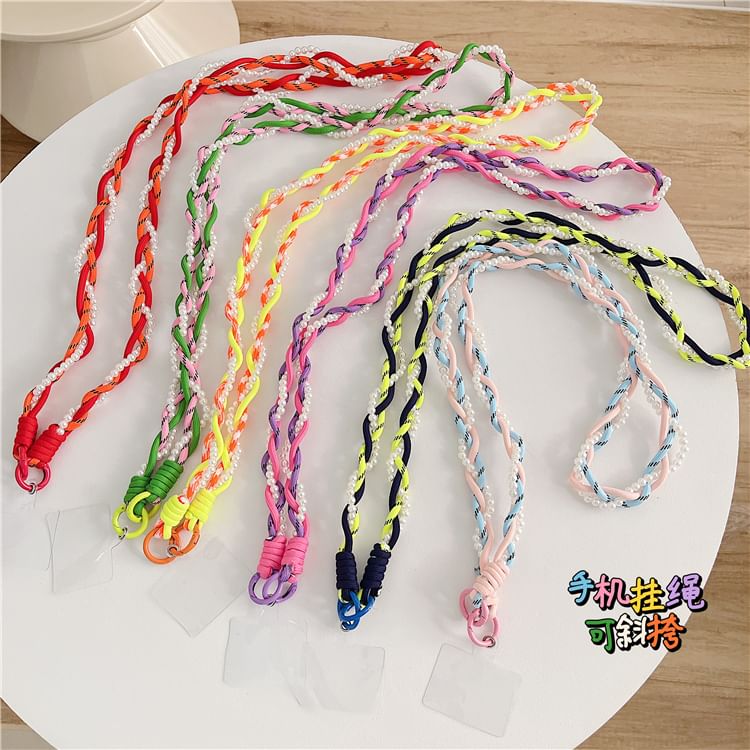 Pearl Faux Braided Phone with Pad Lanyard