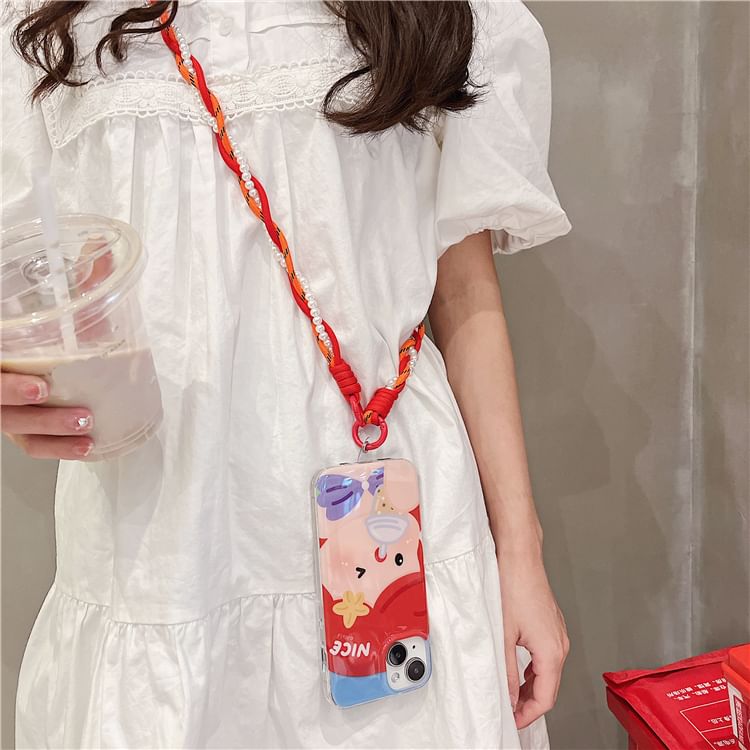 Pearl Faux Braided Phone with Pad Lanyard