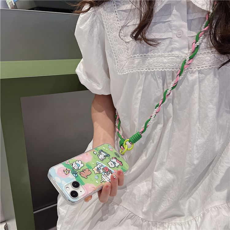 Pearl Faux Braided Phone with Pad Lanyard