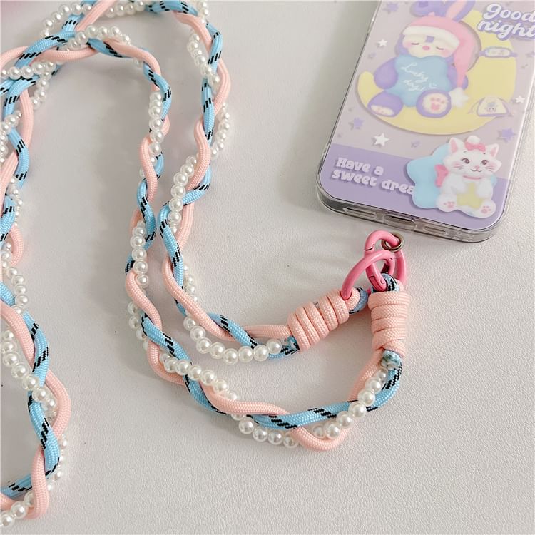 Pearl Faux Braided Phone with Pad Lanyard