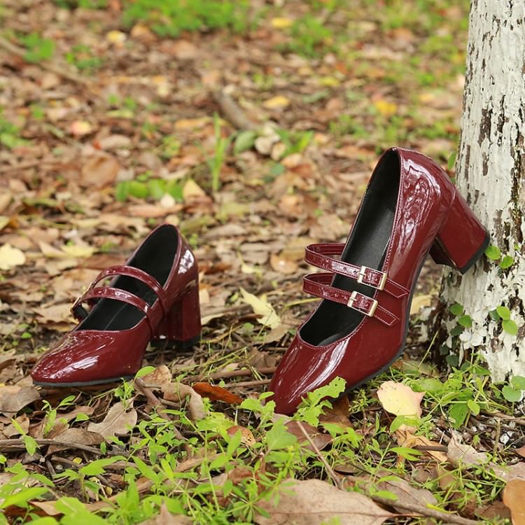 Jane Strap Mary Double Chunky Heel Shoes