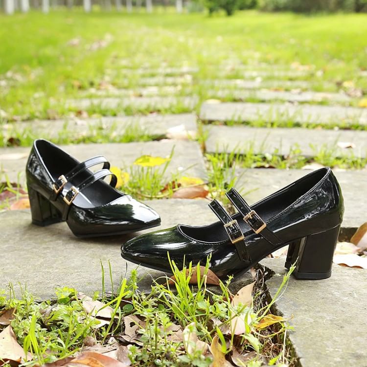 Jane Strap Mary Double Chunky Heel Shoes