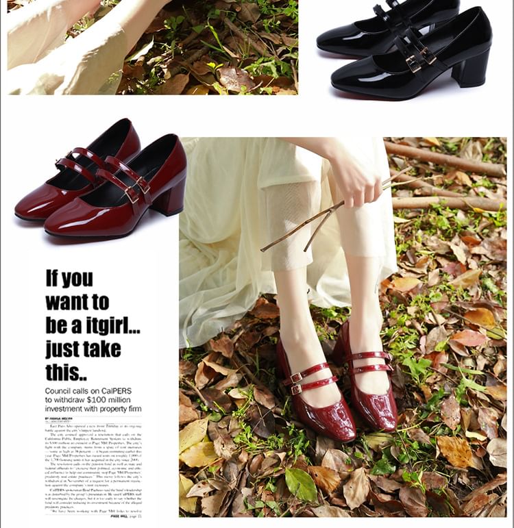 Jane Strap Mary Double Chunky Heel Shoes