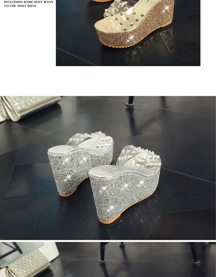 Heel Sandals Slide Studded Platform Wedge