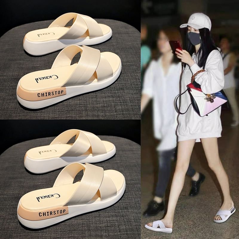 Lettering Sandals Wedge Slide Heel