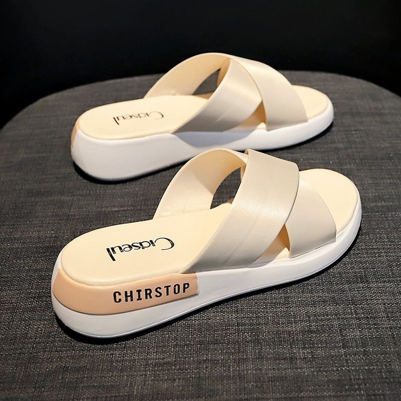 Lettering Sandals Wedge Slide Heel