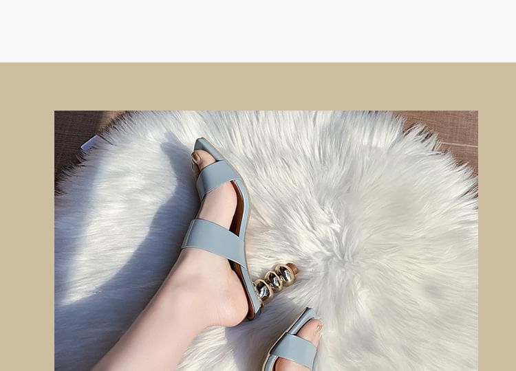 Square-Toe Chunky Slide Sandals Heel