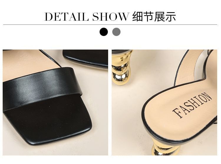 Square-Toe Chunky Slide Sandals Heel