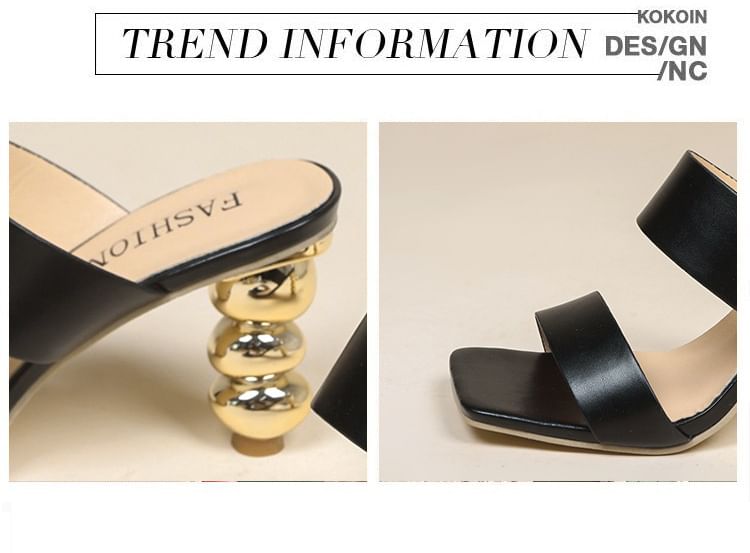 Square-Toe Chunky Slide Sandals Heel