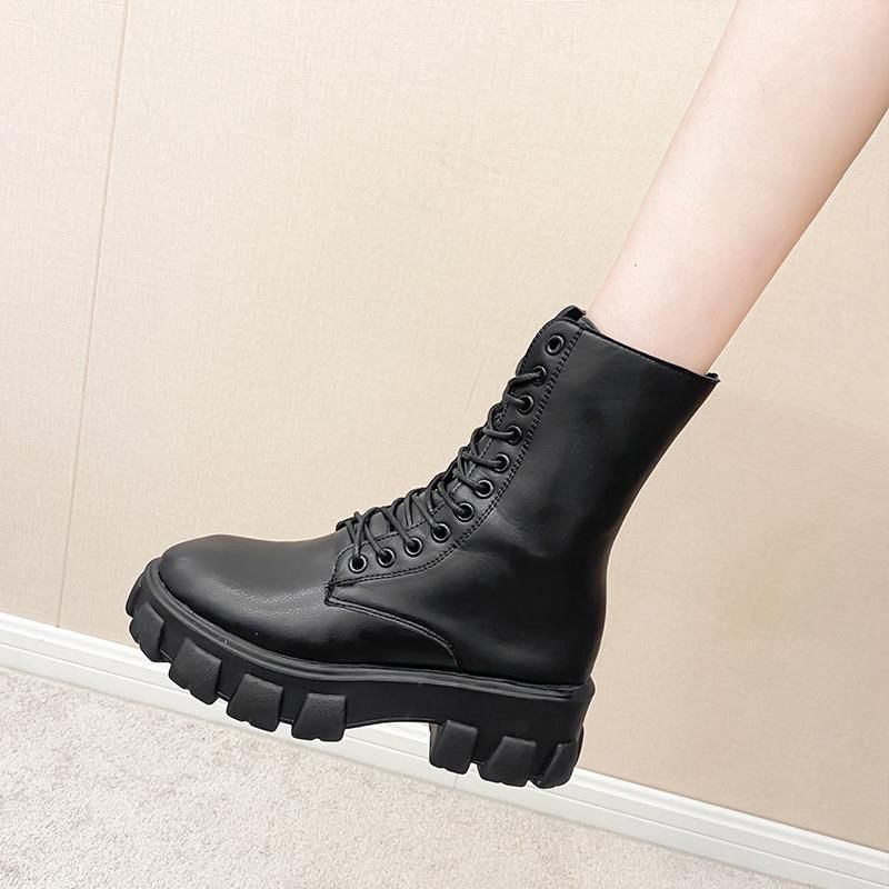 Heel Platform Lace-Up Short Boots Chunky