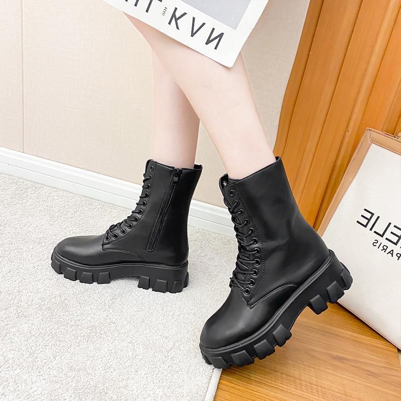 Heel Platform Lace-Up Short Boots Chunky