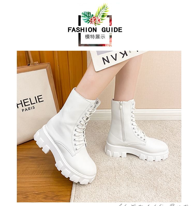 Heel Platform Lace-Up Short Boots Chunky