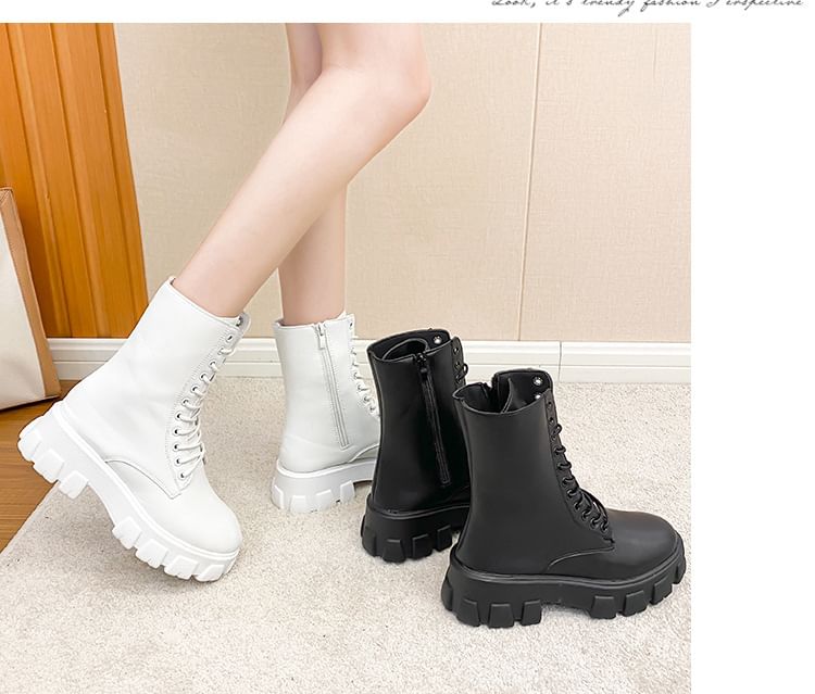 Heel Platform Lace-Up Short Boots Chunky