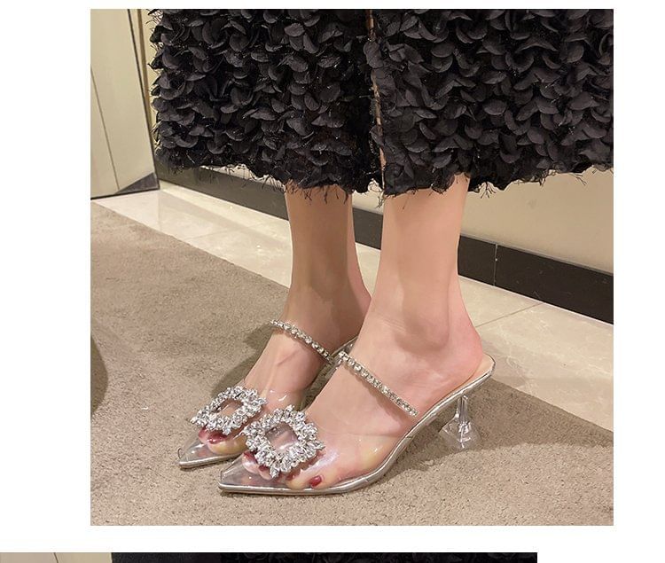High Rhinestone Buckled Heel Sandals