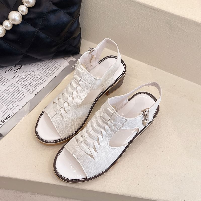 Sandals Heel Cutout Chunky Buckled