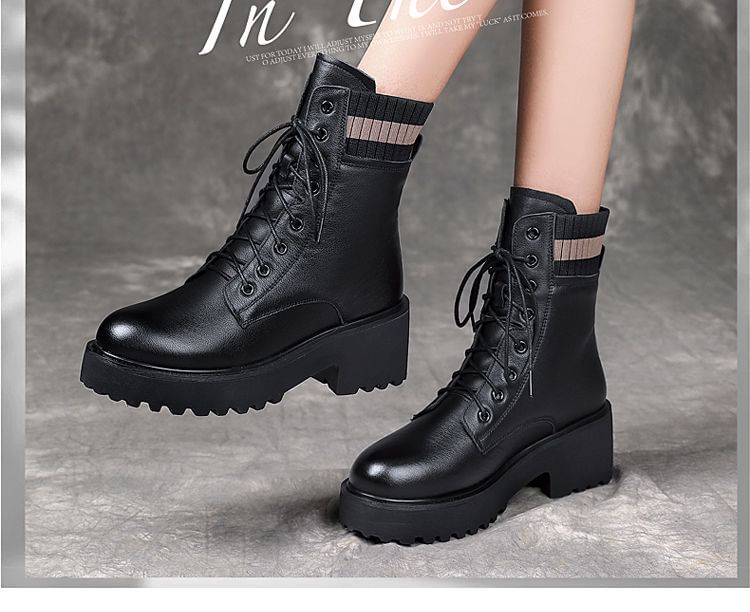 Platform Chunky Heel Short Boots Lace-Up