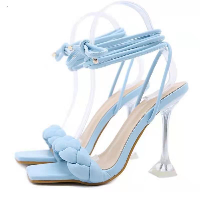 Braided Sandals Square-Toe Heel High