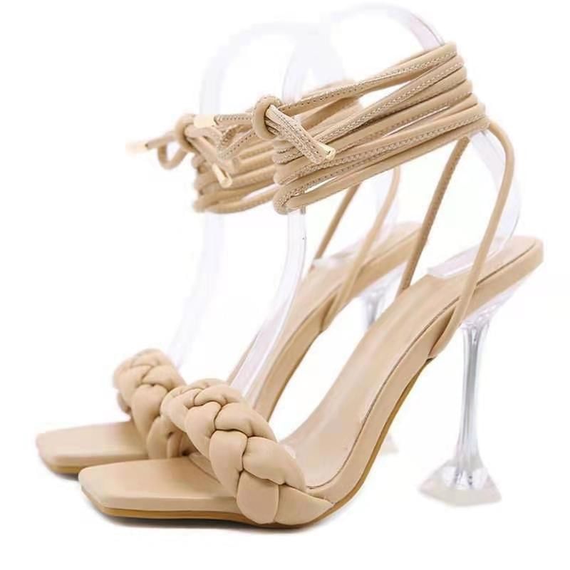 Braided Sandals Square-Toe Heel High