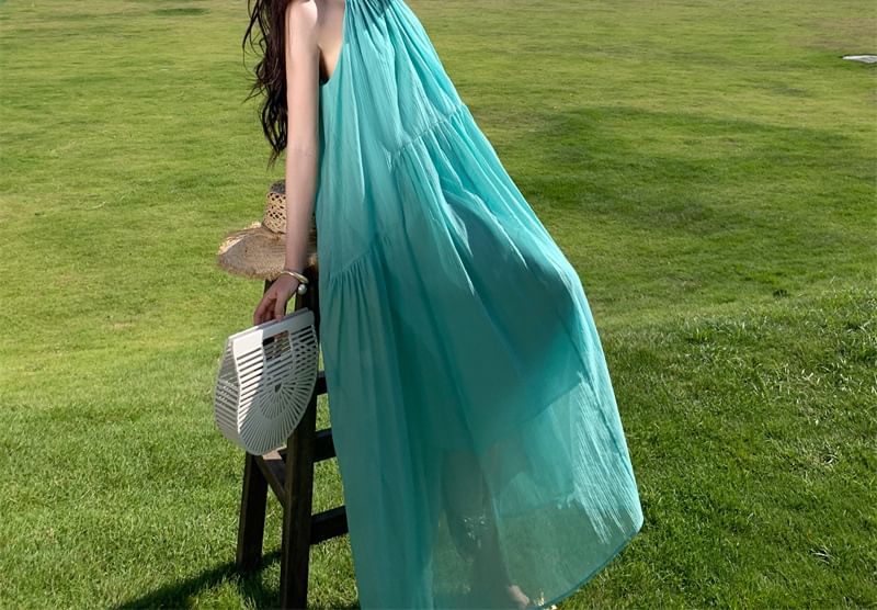 A0-Line Plain Sleeveless Dress Maxi