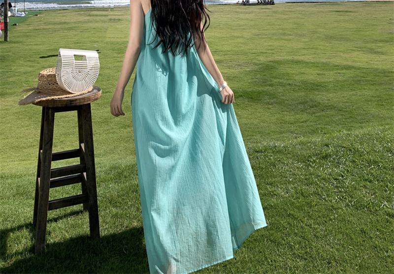A0-Line Plain Sleeveless Dress Maxi