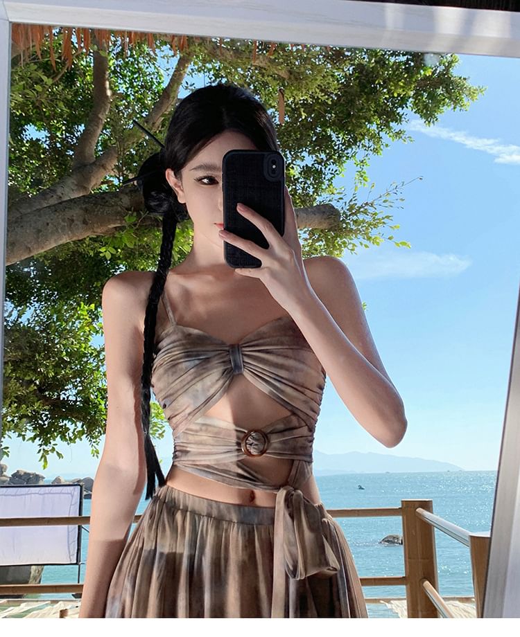 Camisole + Dye Maxi Waist Set: Top A-Line Crop High Skirt Tie