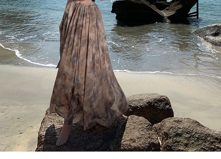 Camisole + Dye Maxi Waist Set: Top A-Line Crop High Skirt Tie