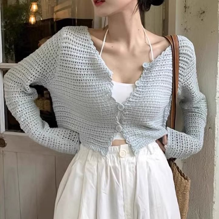Top V-Neck Crop Plain