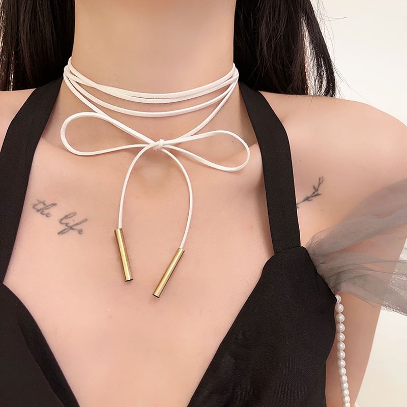 String Bow Necklace Layered