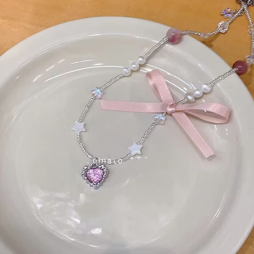 Pendant Necklace Rhinestone Ribbon