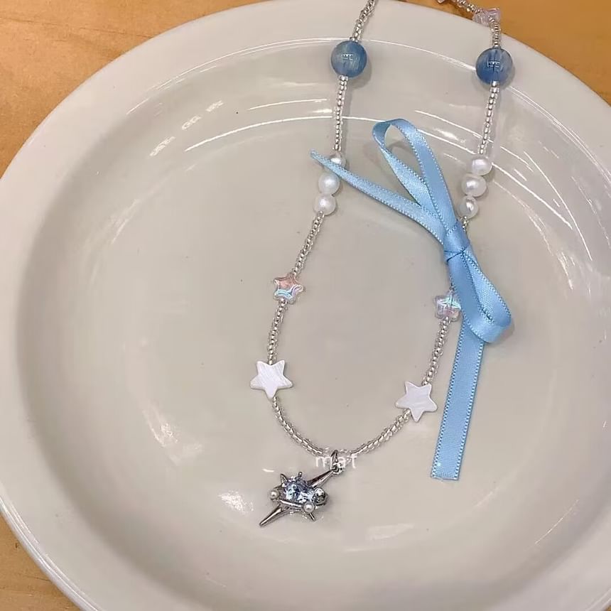 Pendant Necklace Rhinestone Ribbon