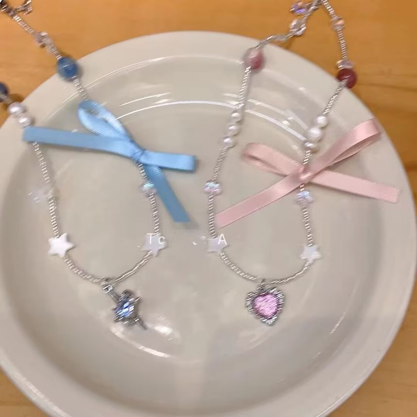 Pendant Necklace Rhinestone Ribbon