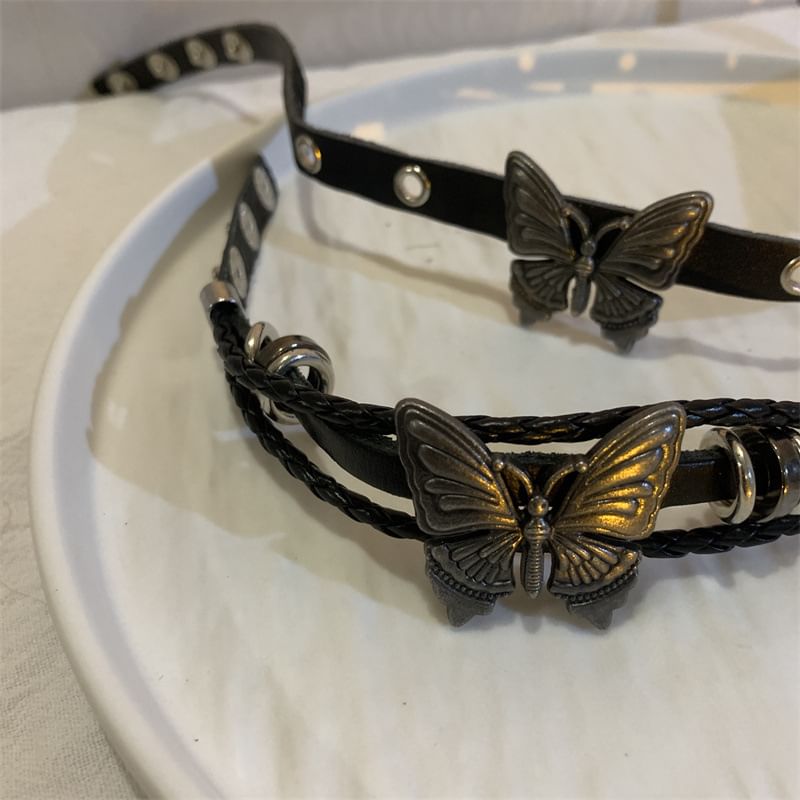 / Butterfly Bracelet Faux Leather Choker