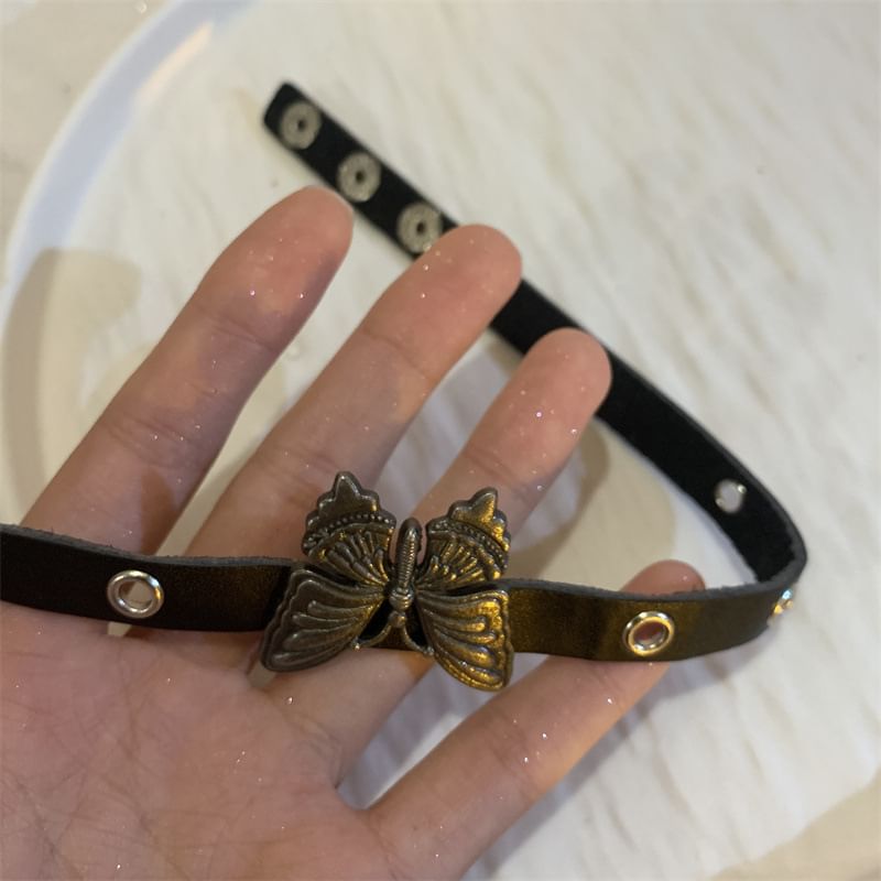 / Butterfly Bracelet Faux Leather Choker