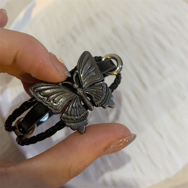 / Butterfly Bracelet Faux Leather Choker