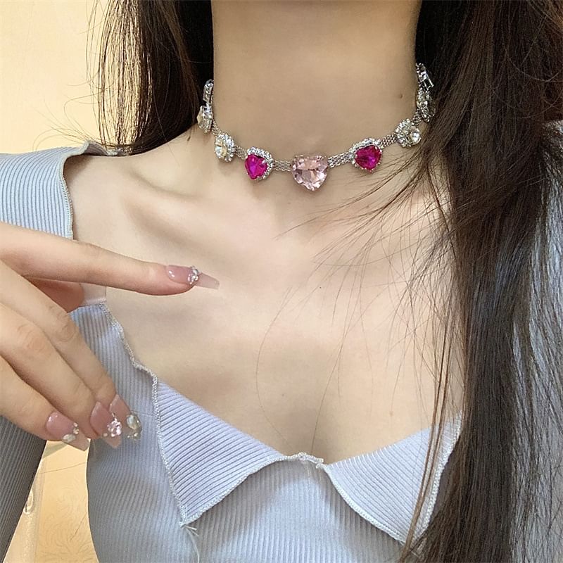 Heart Rhinestone Choker