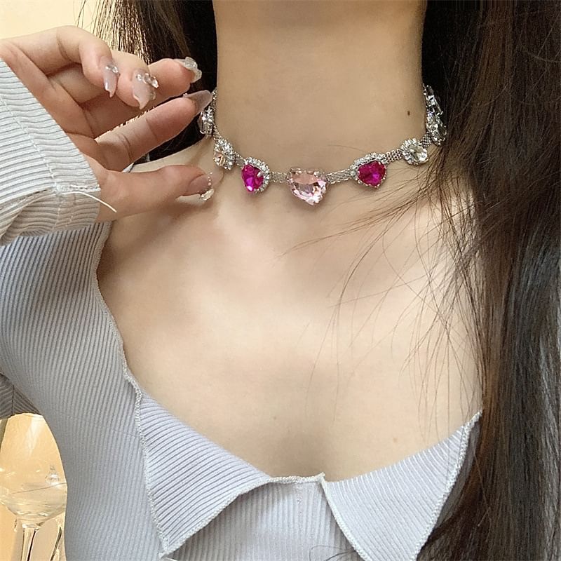 Heart Rhinestone Choker