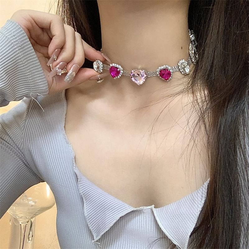 Heart Rhinestone Choker