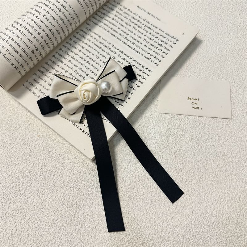 Faux Rose Bow Pearl Brooch