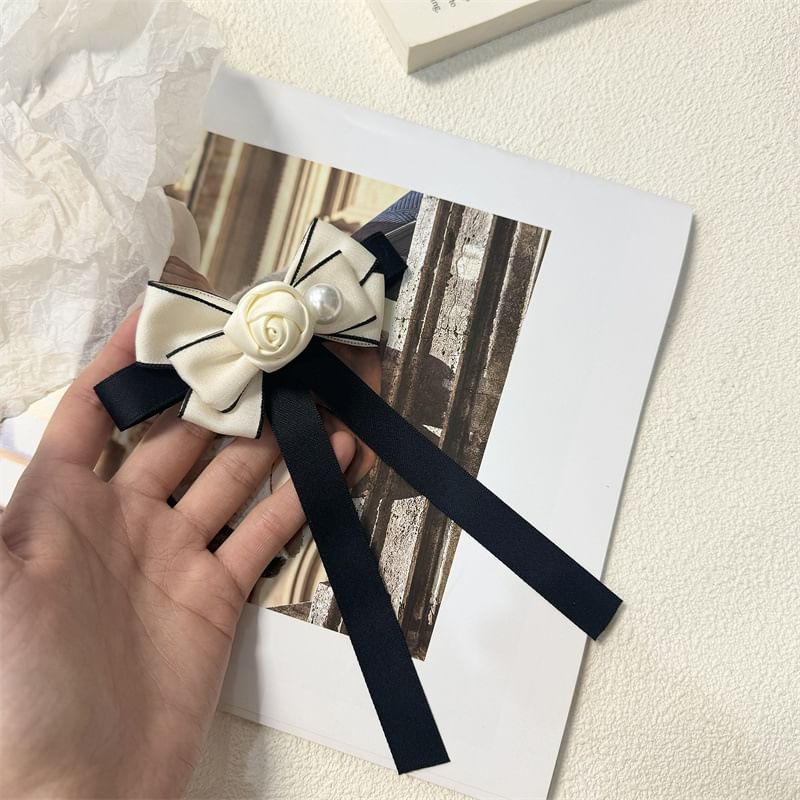 Faux Rose Bow Pearl Brooch